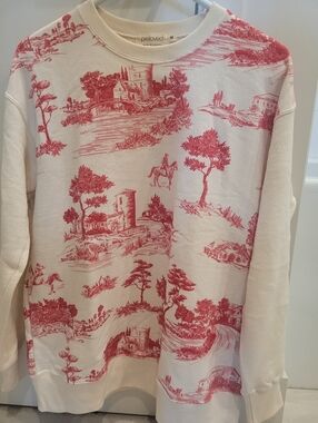 Preloved Cream & Red Scenic Print Sweatshirt